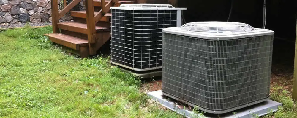Heat pump installation and service units outside a home in Plymouth, MA